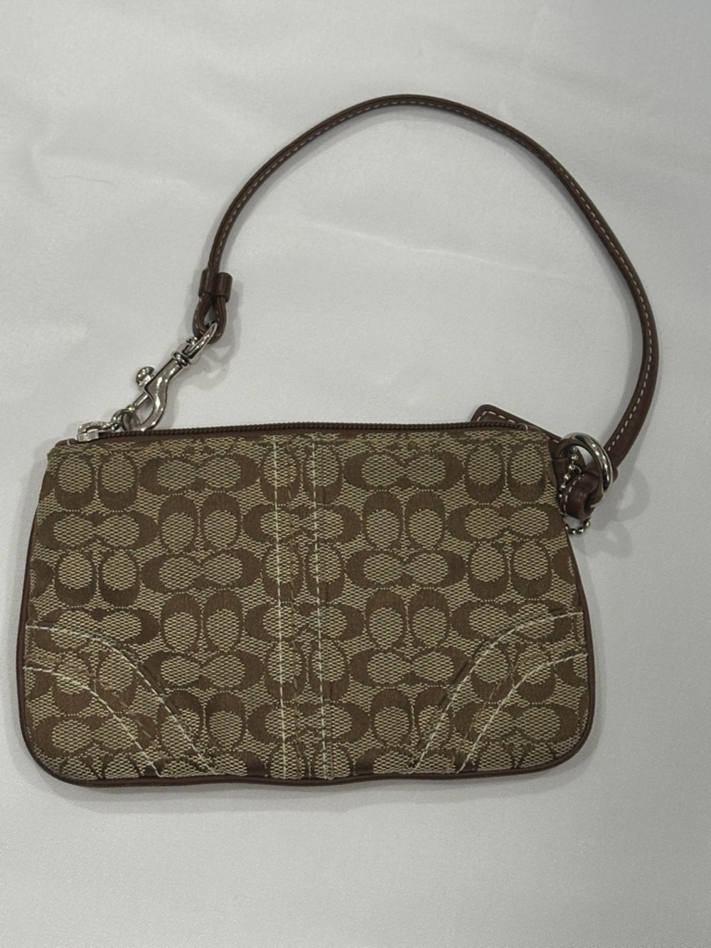 Coach Signature Canvas Wristlet in Brown & Tan